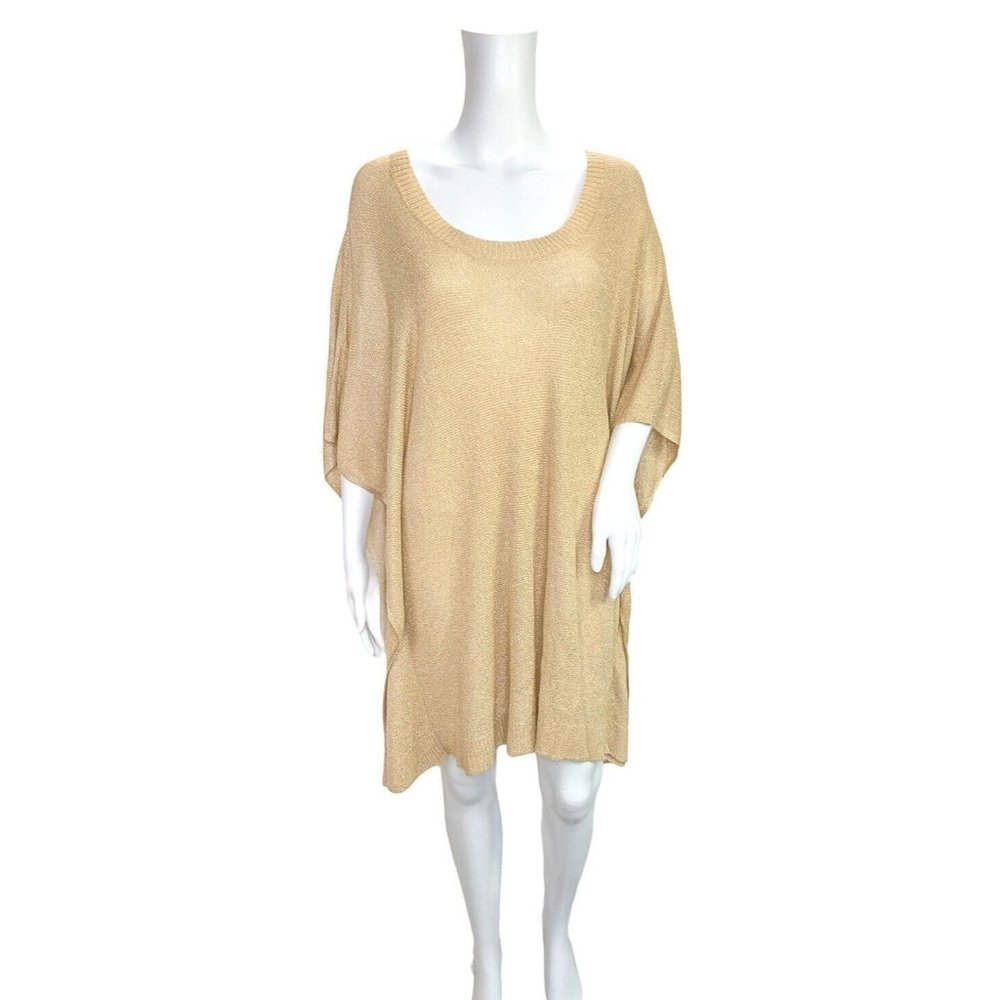 Chico's Gold Metallic Knit Pullover Poncho Sweater Top Size L XL